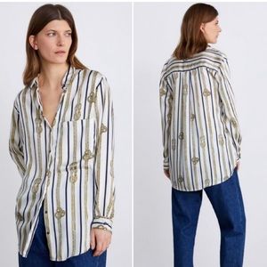 Zara striped blouse, rope knot print satin oversized